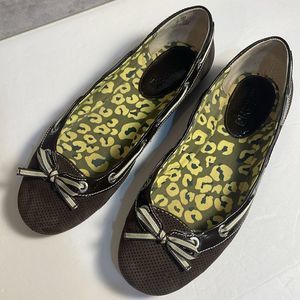 Sperry Top-Sider Leather Suede Perforated Brown Ballet Flats Boat Shoes Bow 7.5M